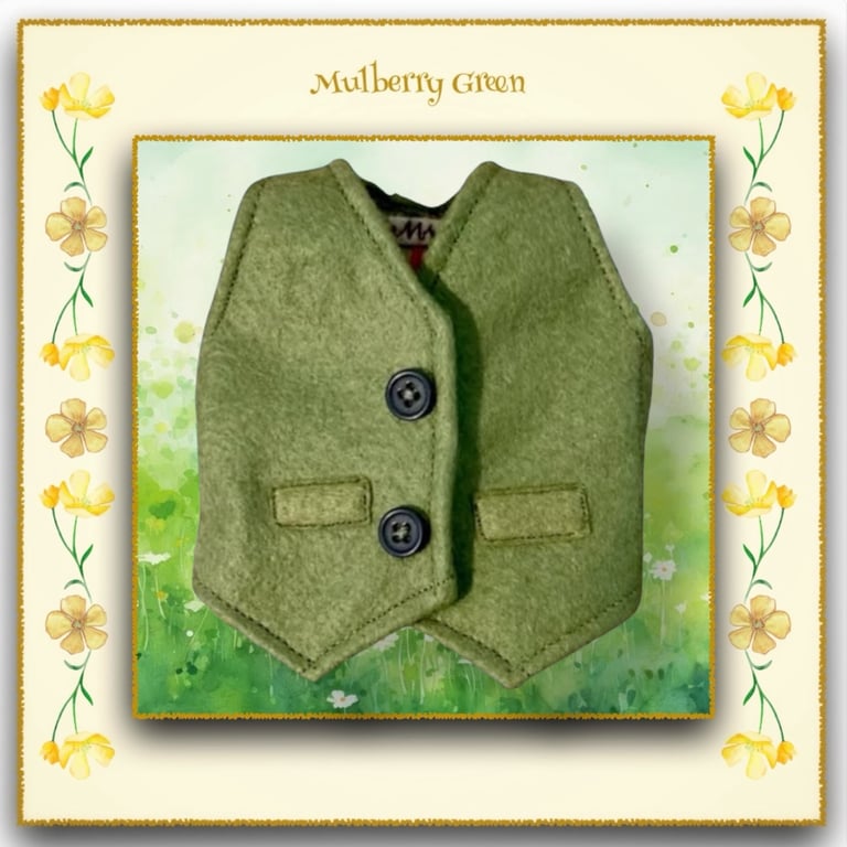 Tailored Green Felt Waistcoat - Lined with Fox Print Cotton