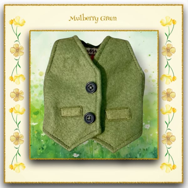 Tailored Green Felt Waistcoat - Lined with Fox Print Cotton
