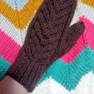 Hand knitted cable mittens