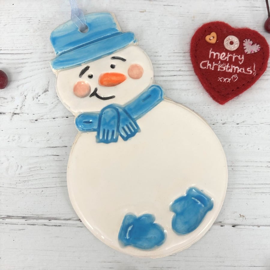 Ceramic Snowman in Blue