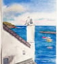 Small original watercolour painting, Watching Over Port Isaac - Image 2