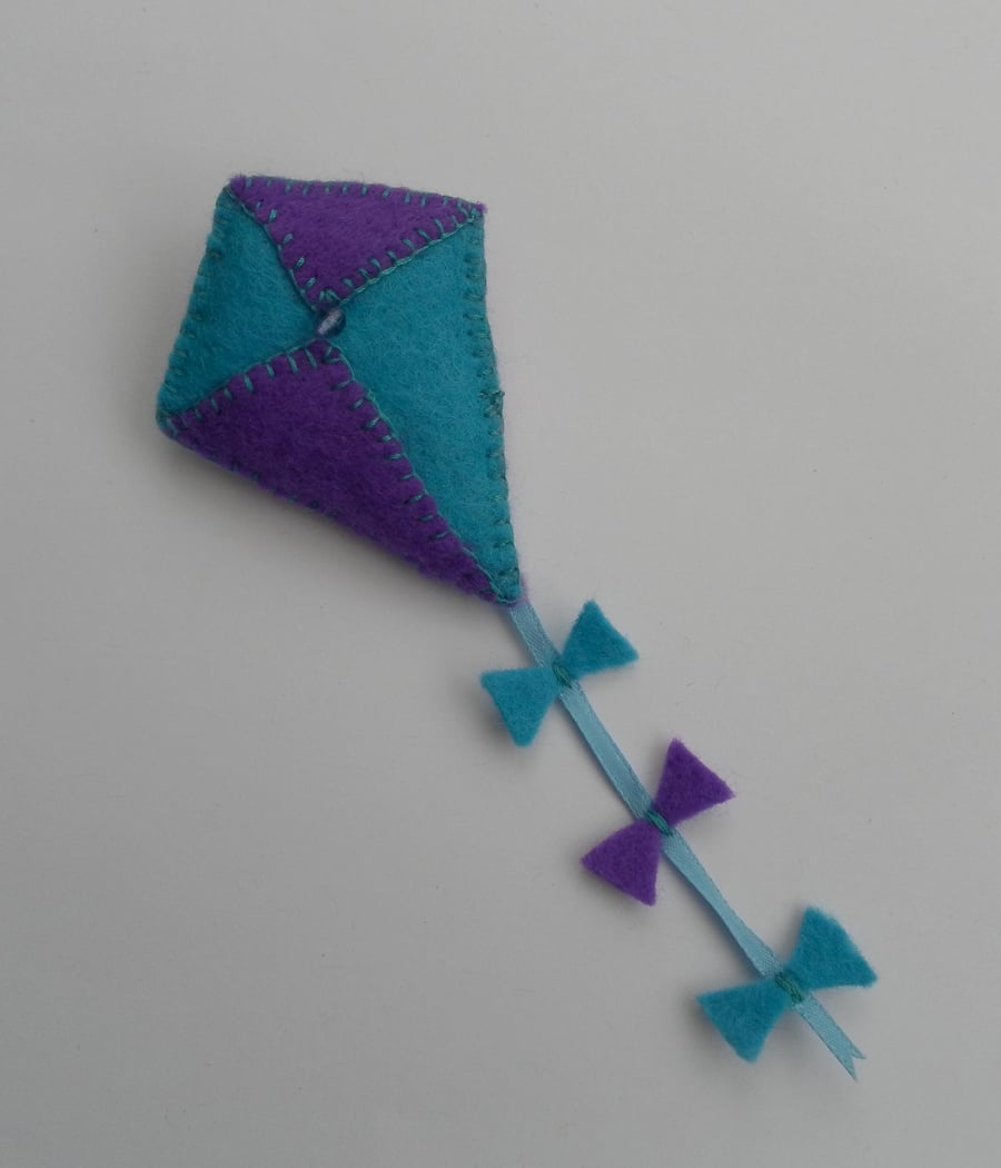 Turquoise and Purple Felt, Kite Badge, Brooch, Corsage, Handmade