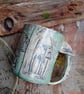 mushroom coffee mug in duck egg blue, handpainted ceramic pottery cup, stoneware