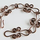 Copper Bracelet Hoops and Spirals Design Hook and Eye Clasp Antiqued Copper
