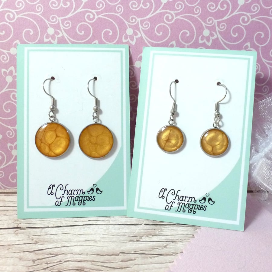 Golden Yellow dangle earrings, bright and colourful summer jewellery, two sizes