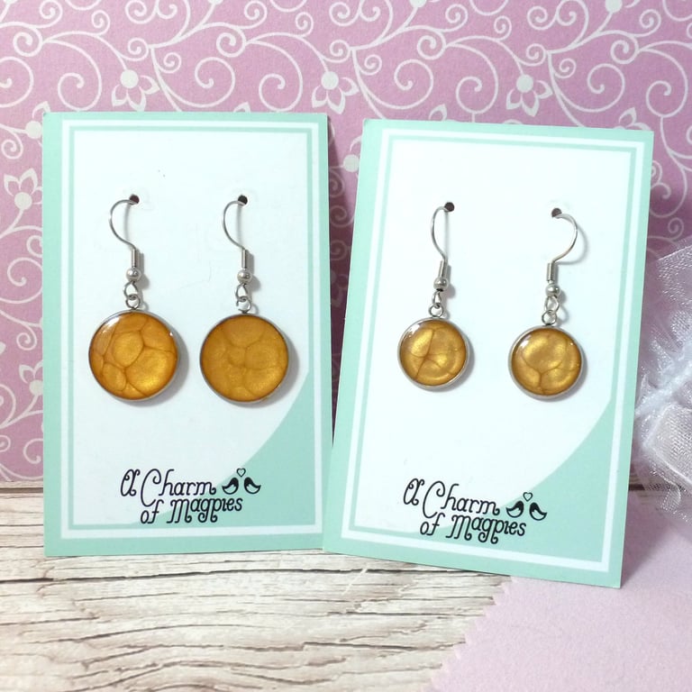 Golden Yellow dangle earrings, bright and colourful summer jewellery, two sizes