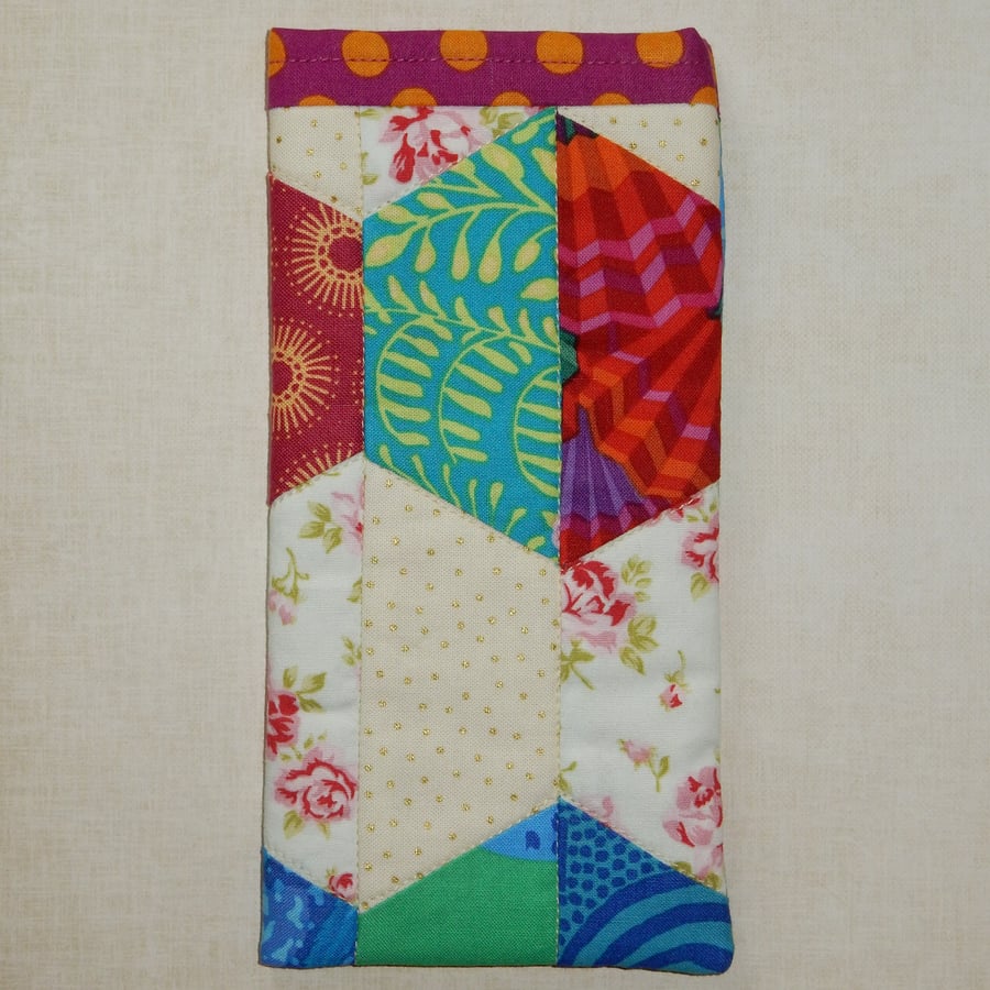 Glasses case - slip in - patchwork half hexagons