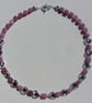 Strawberry Quartz & Black Hematite Gemstone Beaded Silver Heart Necklace - Image 6