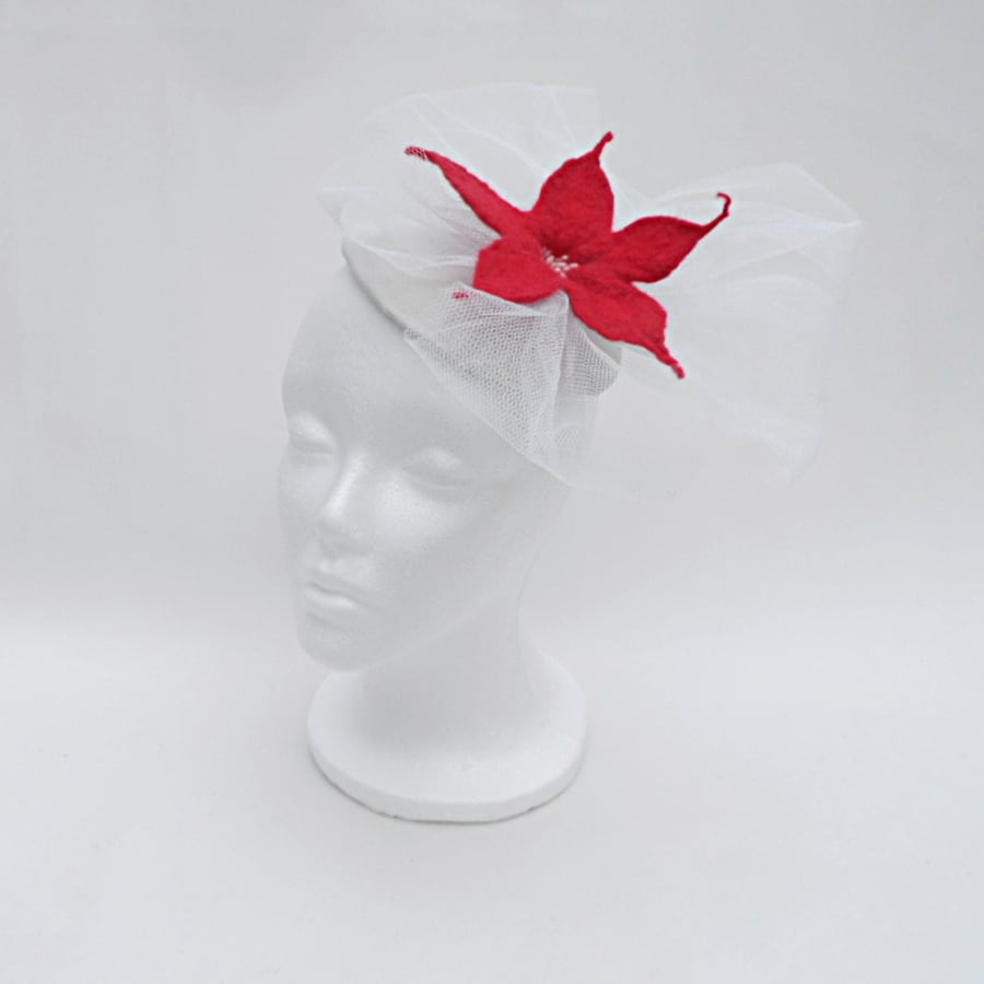 Cream fascinator with red felt flower SALE Folksy
