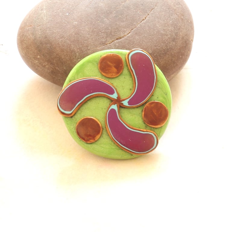 Celtic Triskel Brooch - Handmade Polymer Clay Pin Brooch - Craft Jewellery