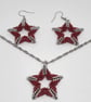 Maroon Christmas Star Necklace and Earrings Set Miyuki Delica Stainless Steel