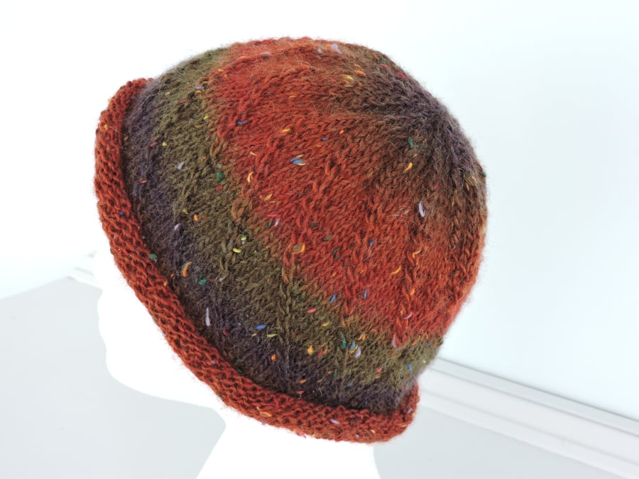 Hand Knitted Hat Adults Autumn Colours