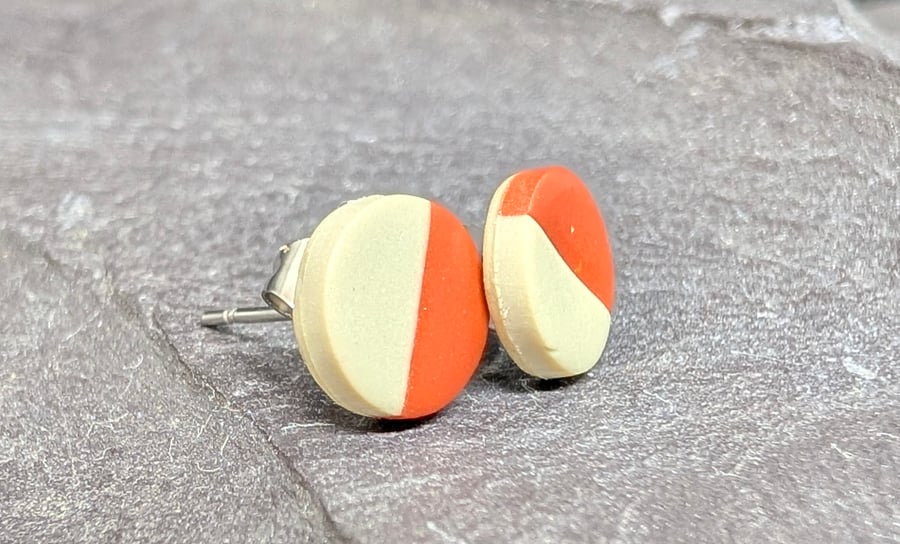 small minimalist split circle orange and cream studs