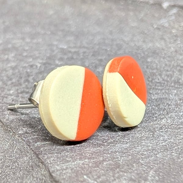 small minimalist split circle orange and cream studs