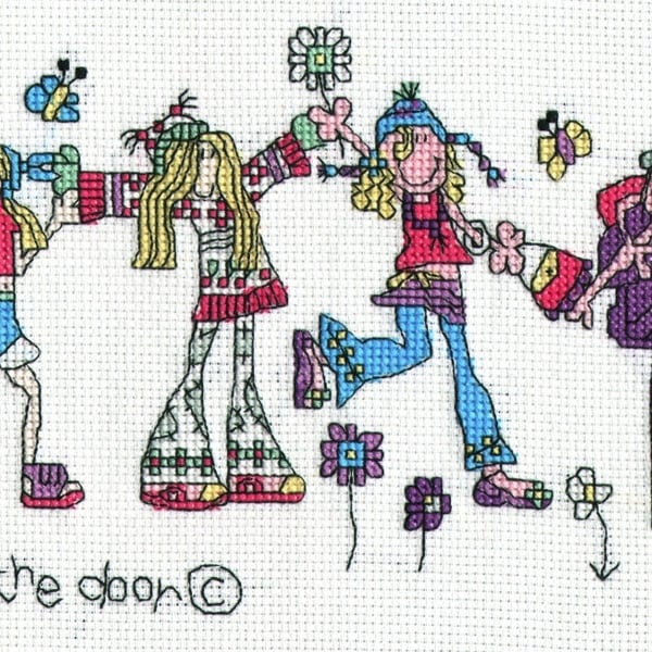 Bang on the door - outdoor girls cross stitch kit