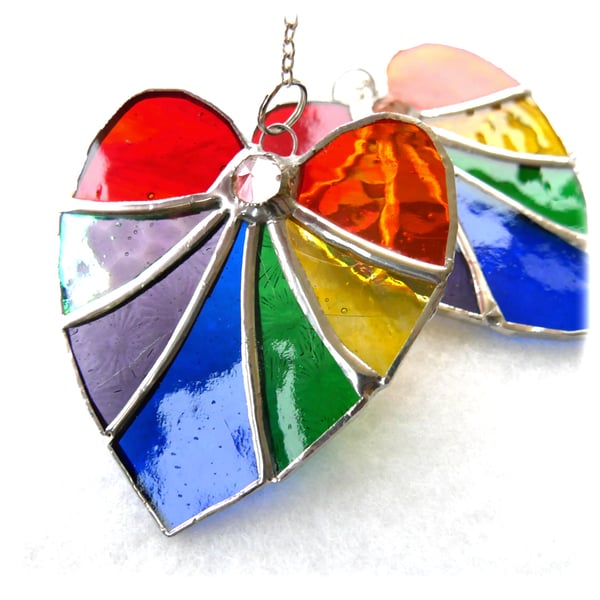 Rainbow Heart Rainbow Embedded Crystal Stained Glass Suncatcher 