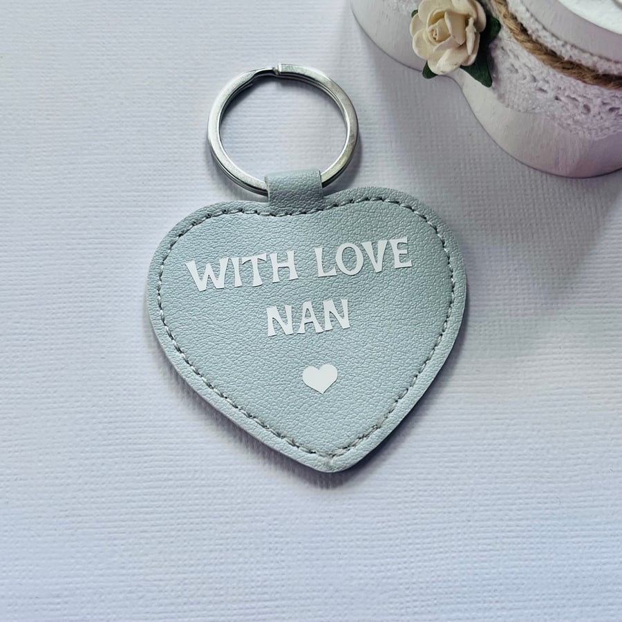 Vegan Leather Keyring - Heart-Shaped 'With Love Nan' Gift