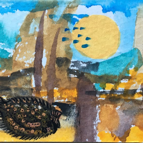 Abstract beach fish aceo 