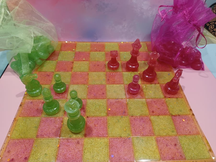 Lime and Fuchsia Chess Set