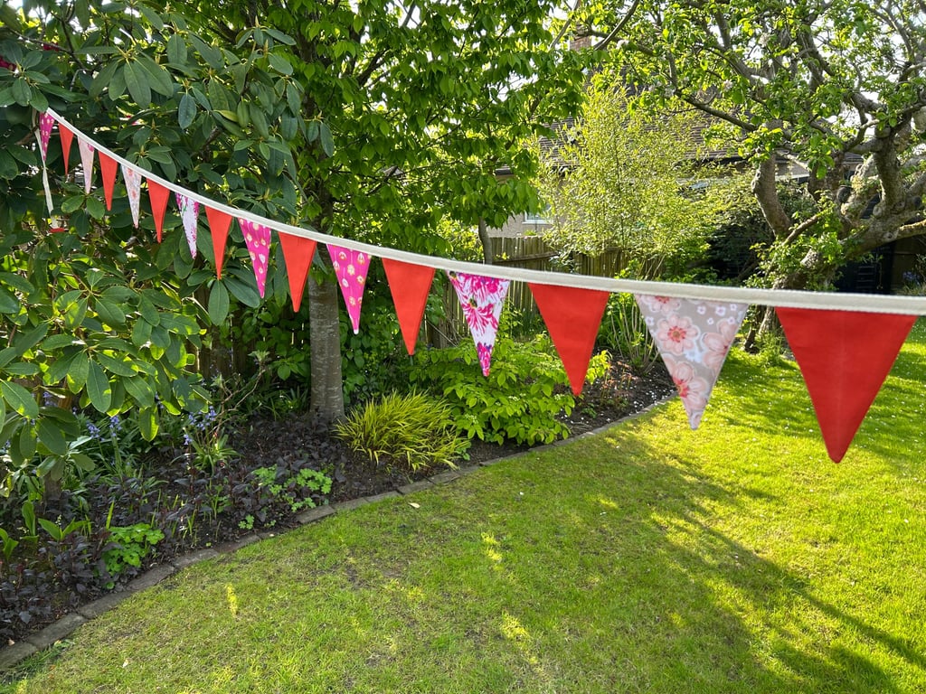 Handmade Orange Floral Bunting Banner, Cotton Triangle Garland