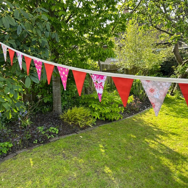 Handmade Orange Floral Bunting Banner, Cotton Triangle Garland