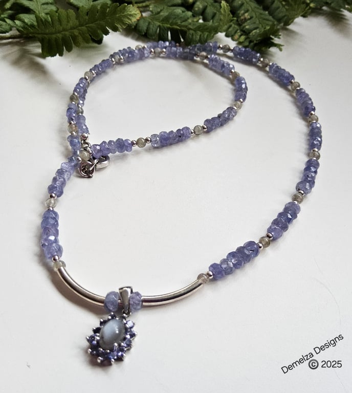 Designer A Grade Tanzanite & Moonstone Sterling Silver Necklace