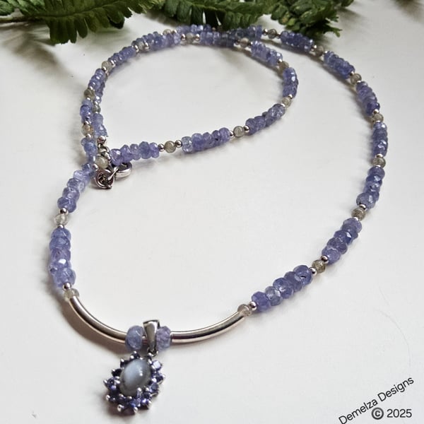 Designer A Grade Tanzanite & Moonstone Sterling Silver Necklace