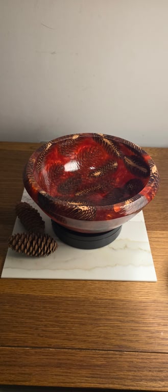 Resin & Pinecone Bowl - Cherry Red