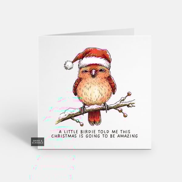 Unique Funny Christmas Card For Him Or Her - Cute Xmas Greeting - Bird