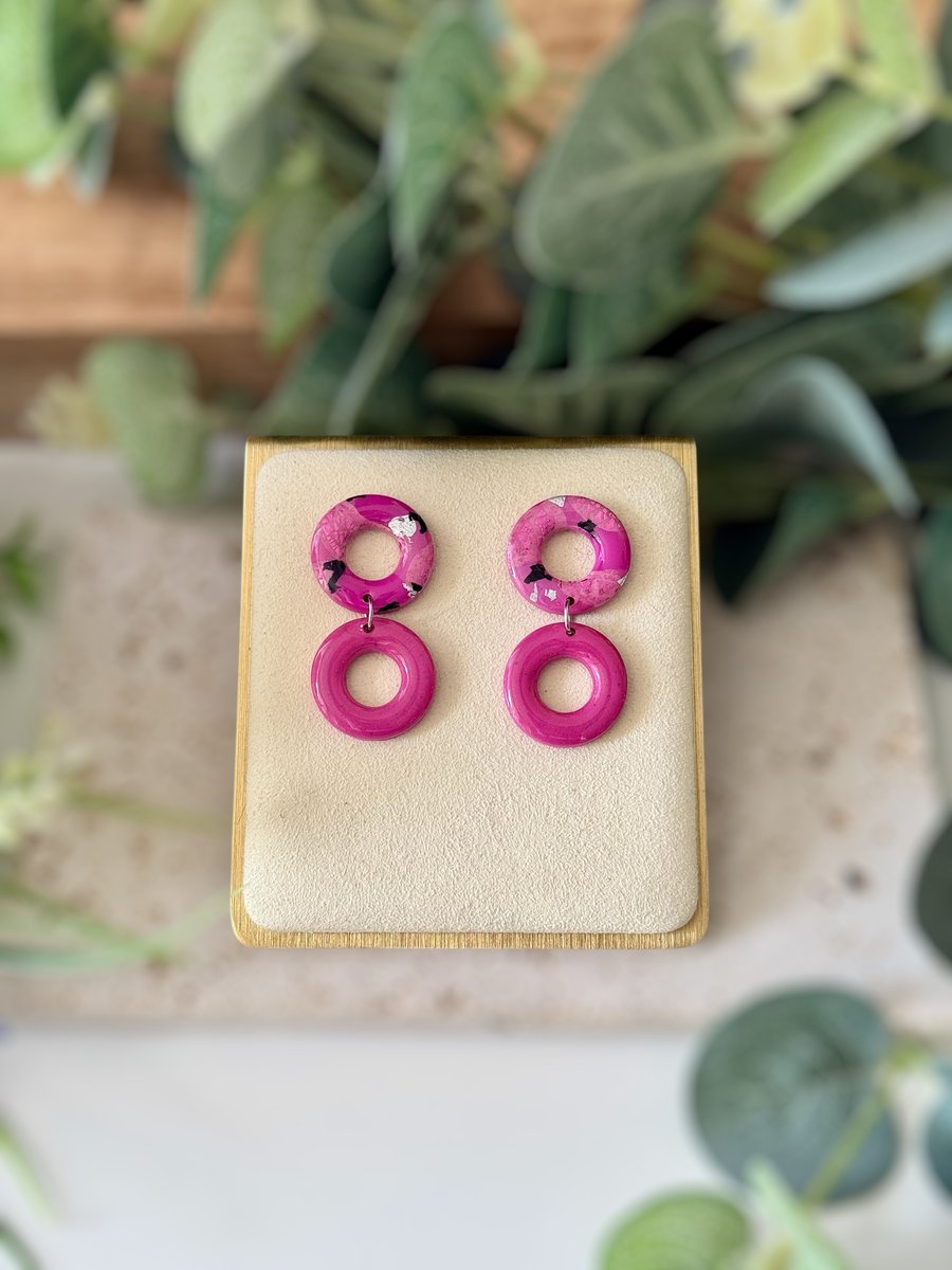 Pink Shimmer Double Hoop Earrings 