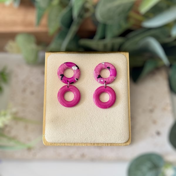 Pink Shimmer Double Hoop Earrings 