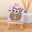 Cat and Spider Original Painting - mini canvas art with fat tabby cat