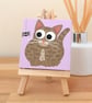 Cat and Spider Original Painting - mini canvas art with fat tabby cat