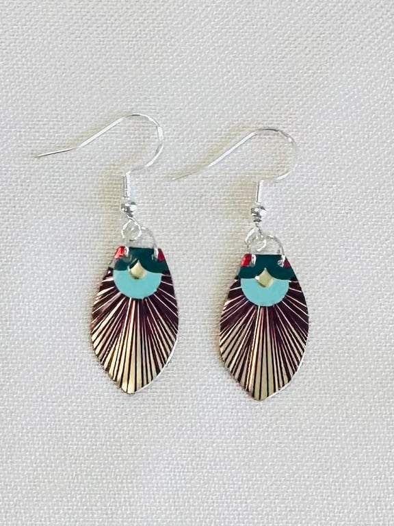 Art Deco style recycled tin earrings 