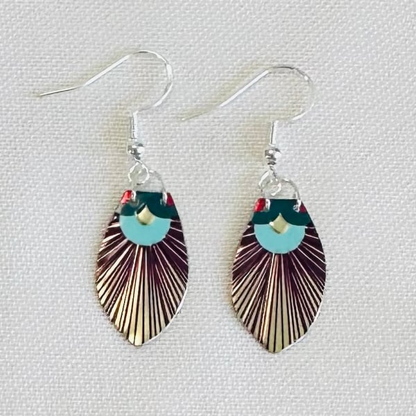 Art Deco style recycled tin earrings 