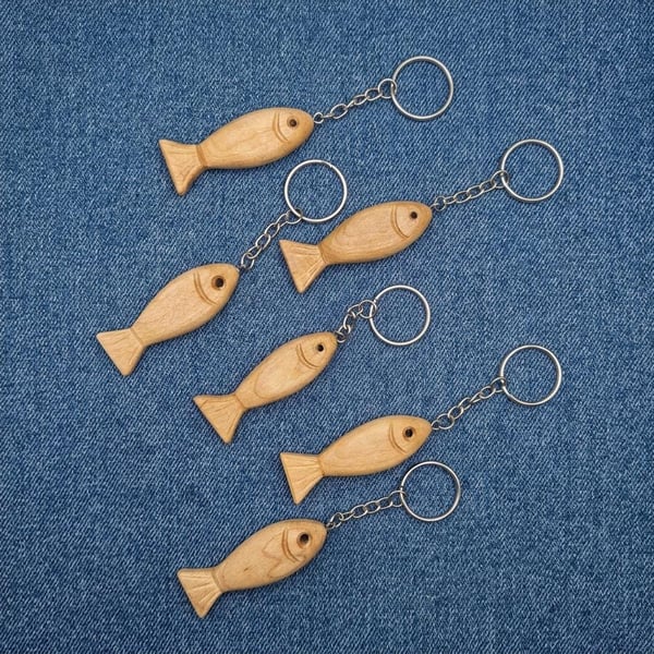 Lucky wooden fish keychain keyring hand made in Cornwall