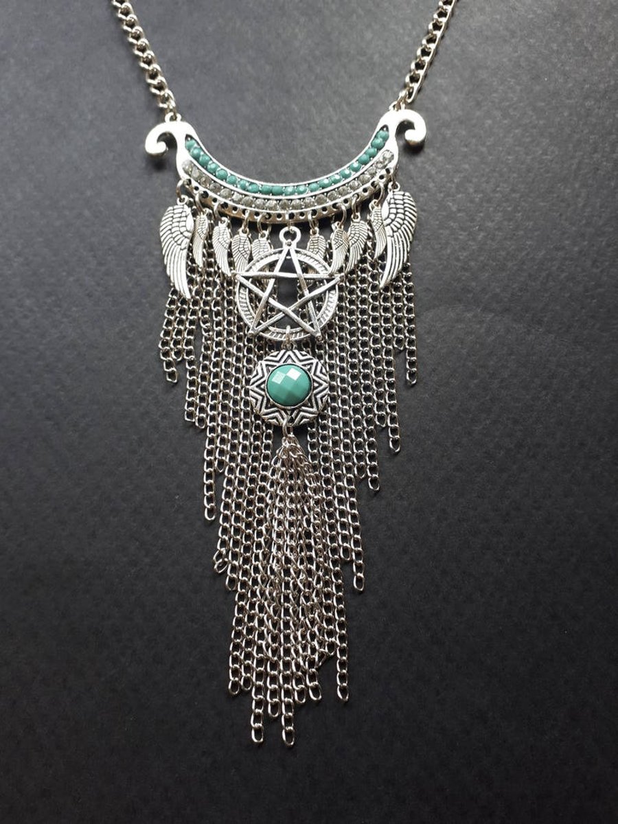 Pentagram statement bib necklace