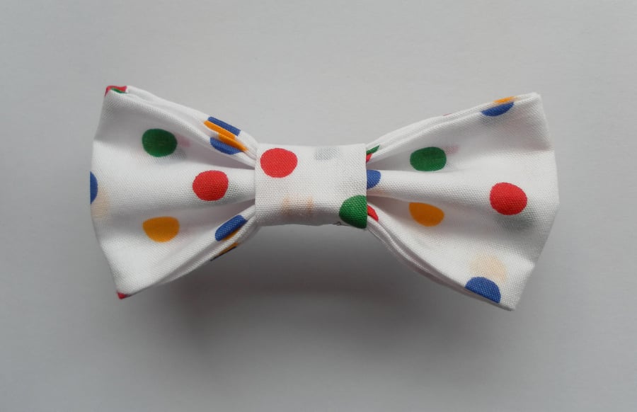 White with Multi Coloured Polka Dots Hair Bow Clip