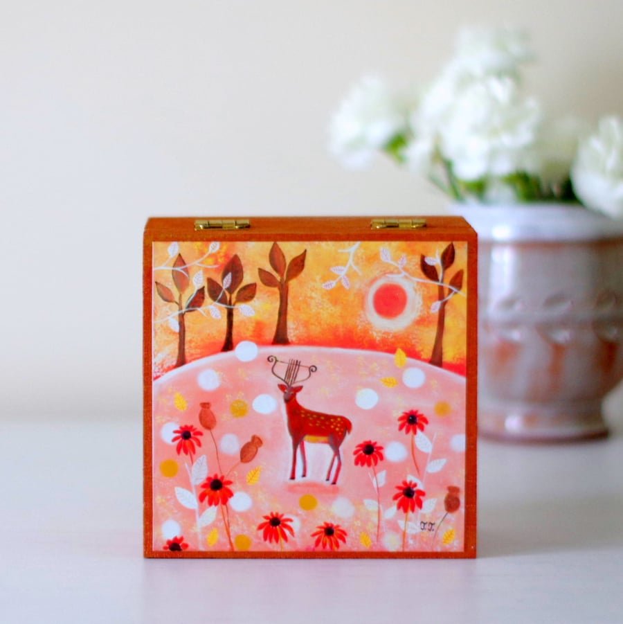 Deer Trinket Box, Brown Jewellery Box, Autumn Landscape Decorative Box