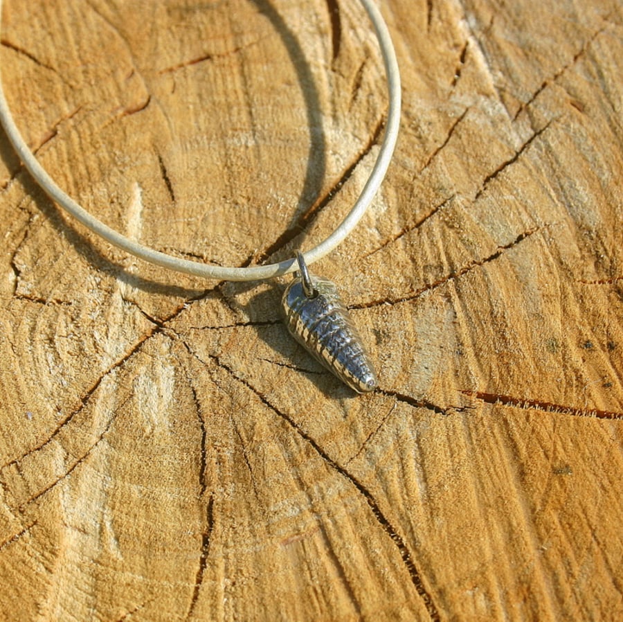Fine Silver Sea Shell Charm on a leather cord