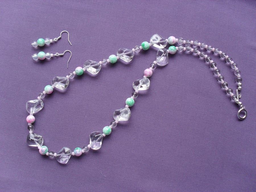 Glass Bead Necklace and earrings