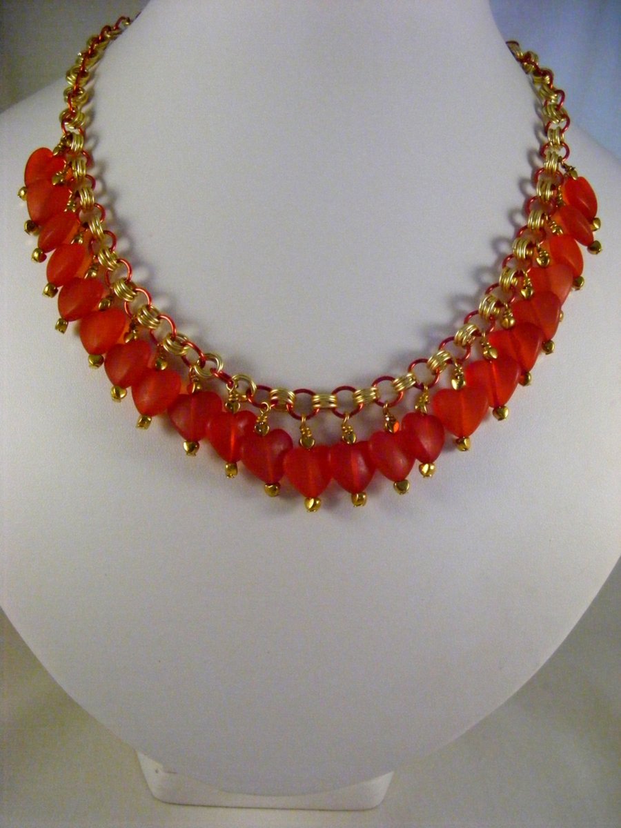 Red and Gold Hearts Necklace