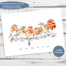 Personalised robin family portrait - multiple print options - any name