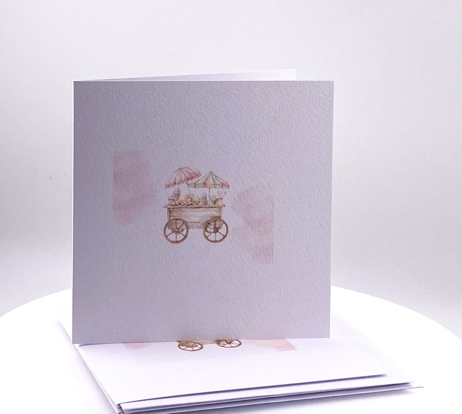 Set of 4 Mini Ice Cream Cart Notecards