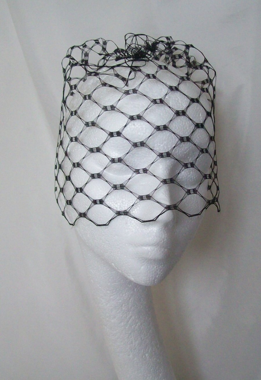 Black Short Birdcage Blusher Vintage Style Waffle Weave Veil - Wedding Victorian