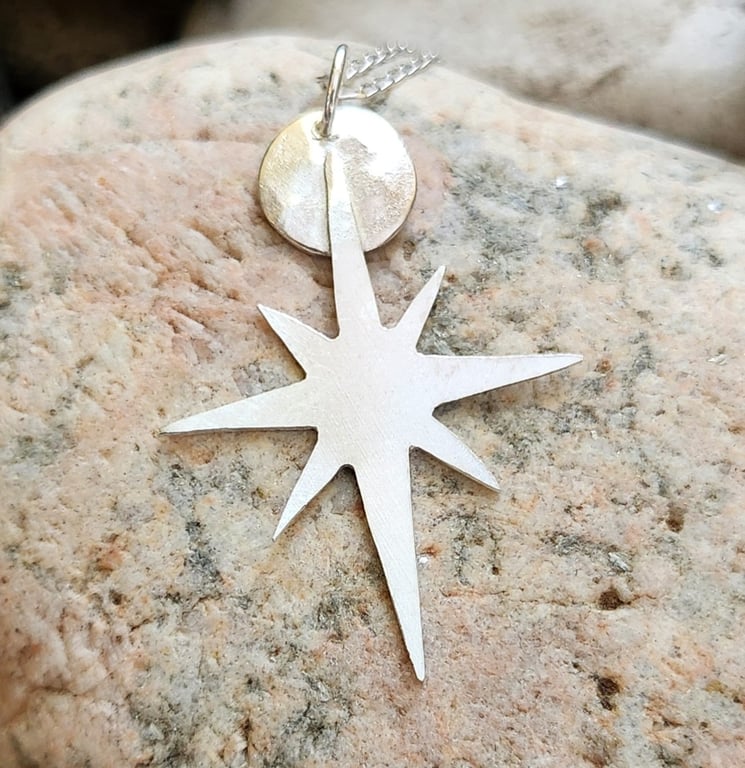 Star with moon sterling silver pendant