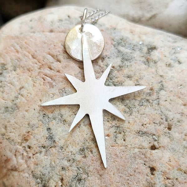 Star with moon sterling silver pendant