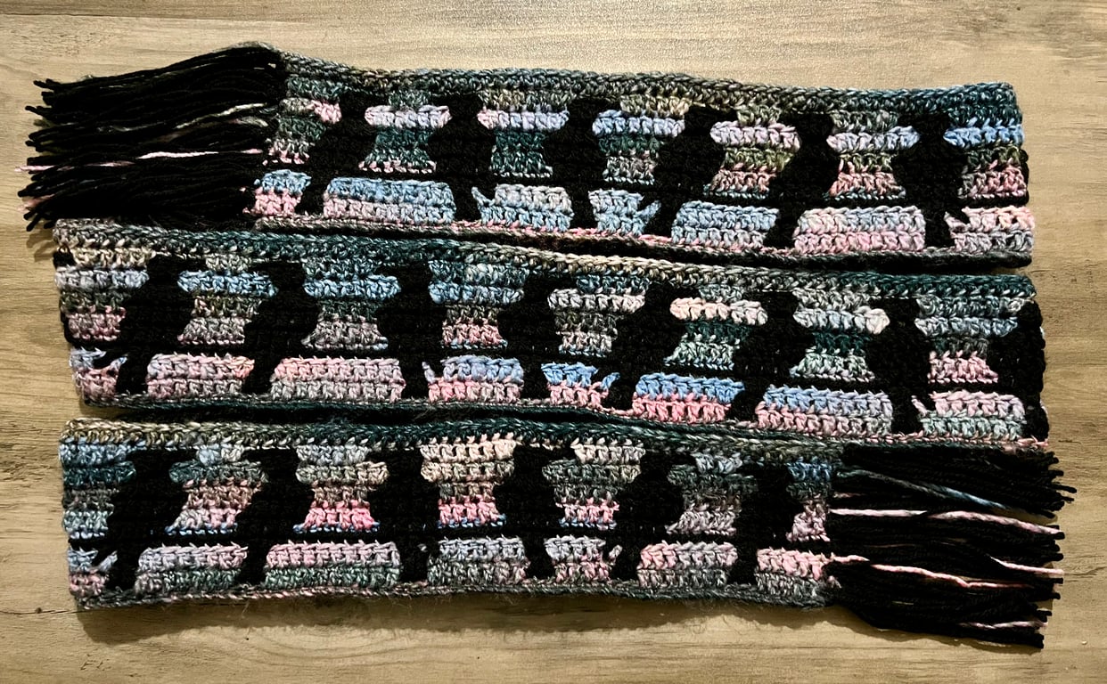 Crochet Murder of Crows on a Wire Mosaic Scarf 