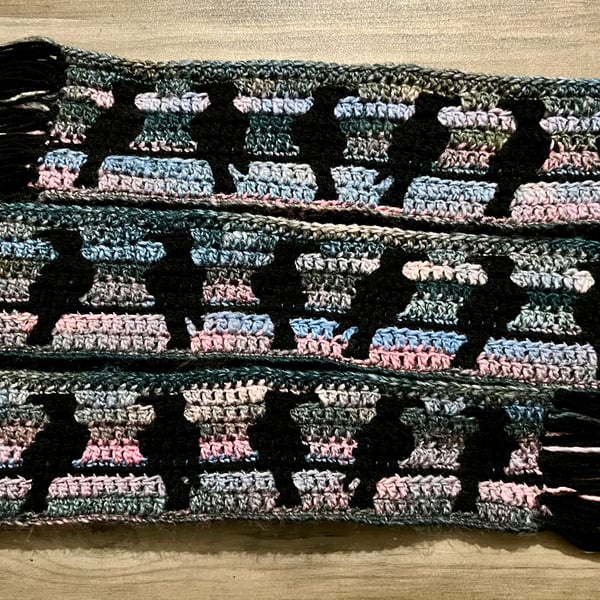Crochet Murder of Crows on a Wire Mosaic Scarf 