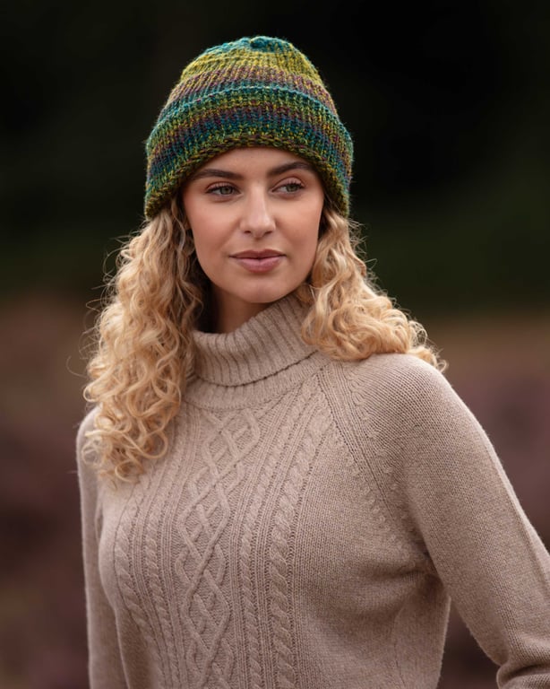 Handmade Green and Purple chunky slouchy beanie hat, Unisex, one size fits all, 